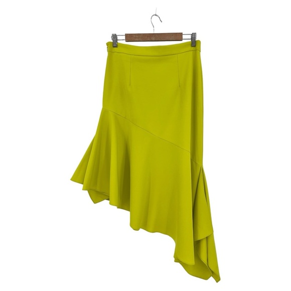 Milly Charlotte Italian Cady Asymmetrical Florescent Chartreuse Skirt Size 10 - Picture 2 of 10